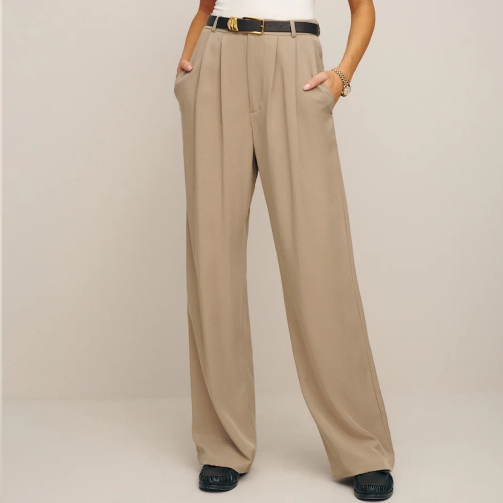 Reformation Mason Pant: Khaki High-Waisted Trousers